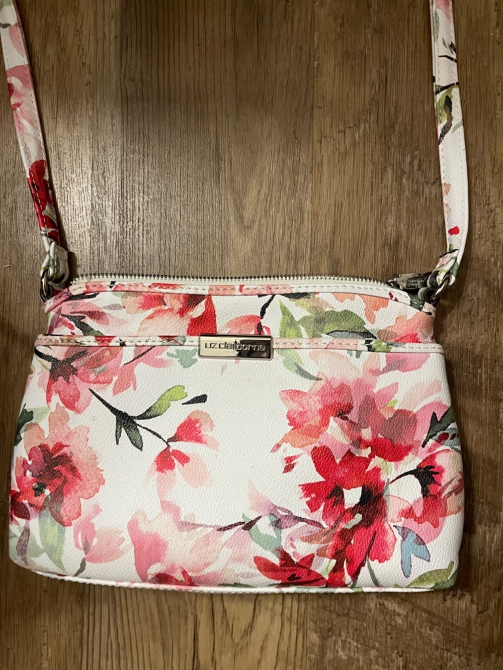 Liz Claiborne Pink Floral Shoulder Bag with Zip Top - New/Never worn